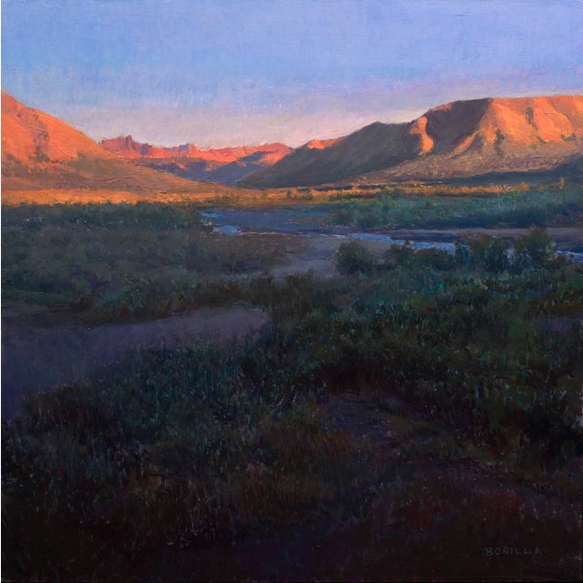 Denali by Raymond Bonilla | Oil on panel Landscape of mountains and valleys at sunset For Sale