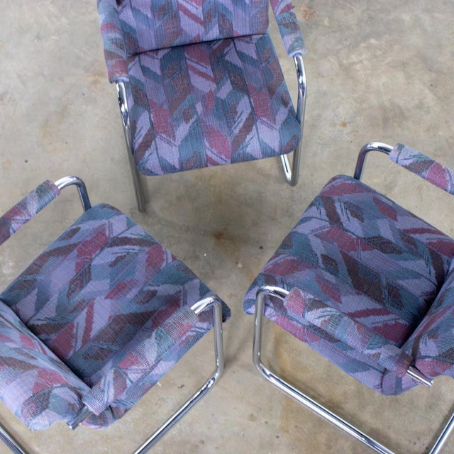 Late 20th Century Modern Set of 3 Armchairs W/Chrome Tube Cantilever Frames Style of Steelcase For Sale - Image 12 of 18