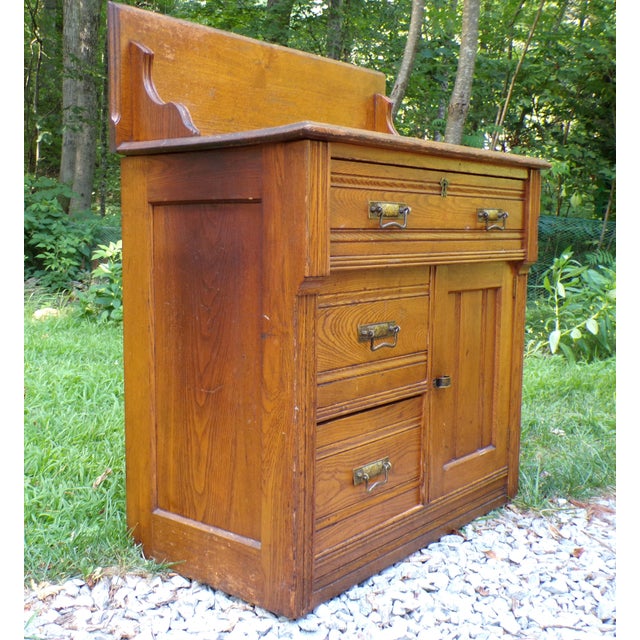 Antique Oak Chest Commode Washstand Dry Sink Country Farmhouse Cabinet Dresser For Sale - Image 14 of 15