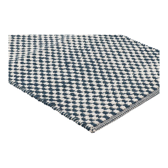 Part & Parcel Goods Textured Check Runner, 2’6”x10’, Sapphire and Eggshell For Sale