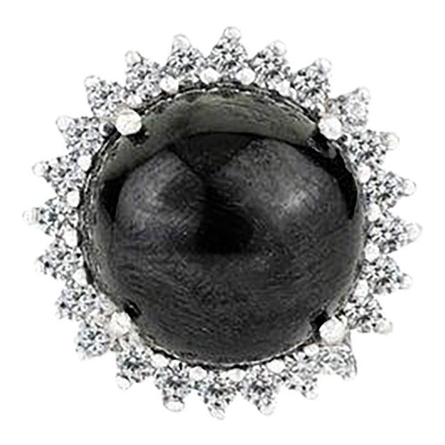 11.55 Carat Black Star & Zircon Halo Statement Ring in 925 Silver Size 7 For Sale