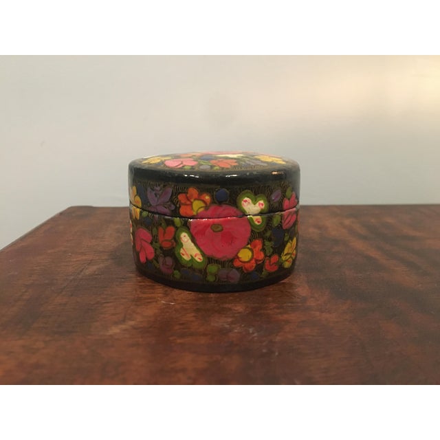 Round Papier Mache Trinket Box. Hand Painted Floral Design Chairish