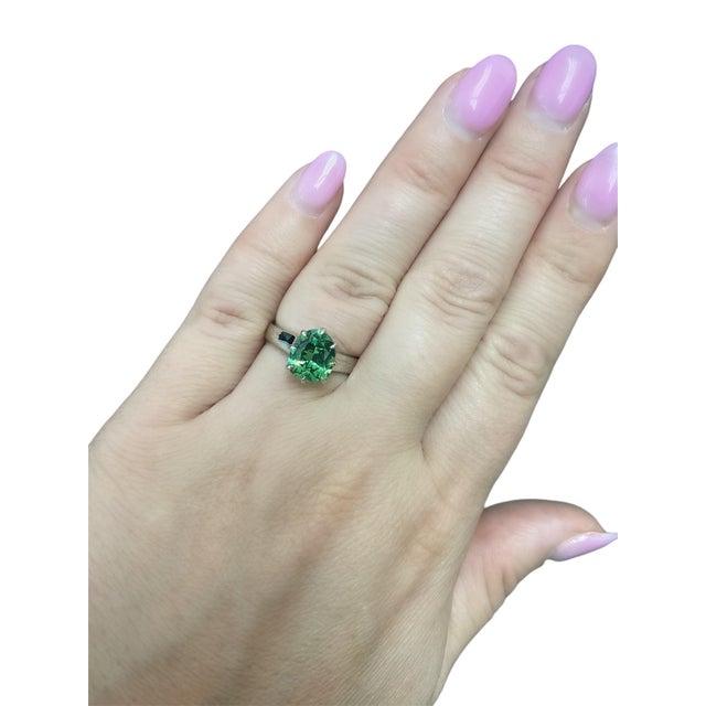 Agl 2.89 Carat Unheated Demantoid Garnet Ring, Platinum, Size 6.5 For Sale - Image 4 of 5
