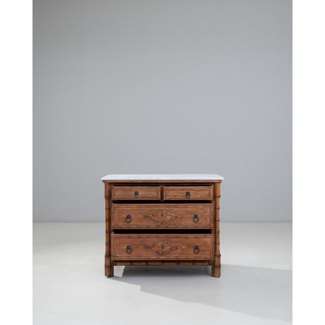 1900s French Faux Bamboo Chest of Drawers With Marble Top For Sale - Image 17 of 18