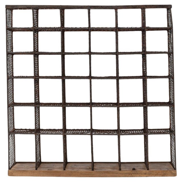 Brown Mid 20th Century French Metal Shelf On Wooden Base For Sale - Image 8 of 18