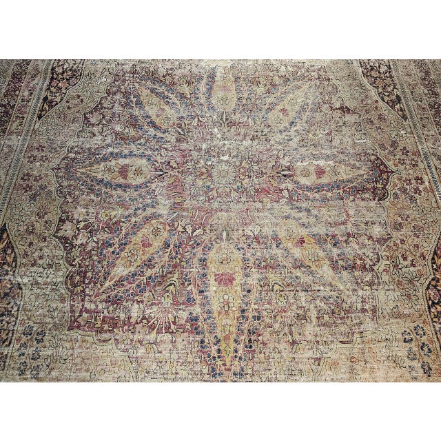 19th Century Persian Kerman Lavar Rug, Hand-Knotted Wool, Floral Pattern, Ivory & Burgundy, 9x13 For Sale - Image 10 of 15