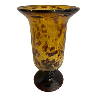 Vintage Hand Blown Tortoise Glass Hurricane or Pedestal Vase For Sale
