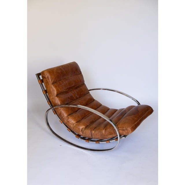 Mid-Century Modern Renato Zevi Leather Rocking Chair from Selig, 1970 For Sale - Image 3 of 7
