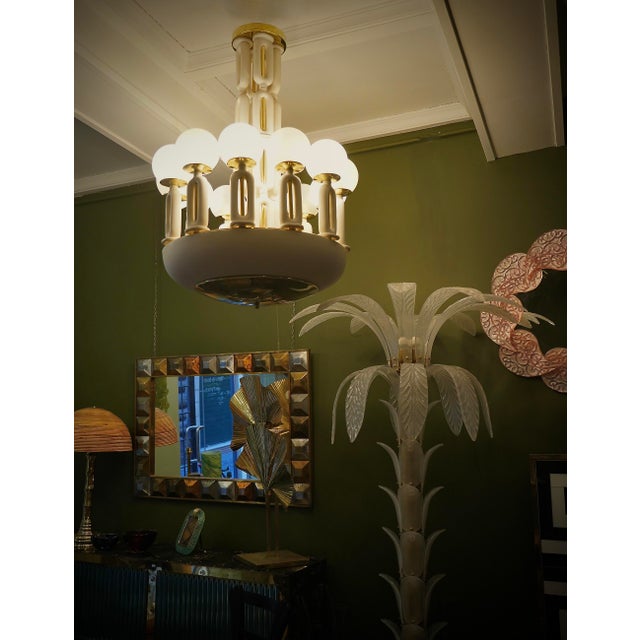 Murano Art Glass Brass and Ceramic Chandelier, 1950 For Sale - Image 11 of 11