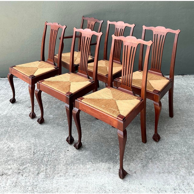 Vintage Chippendale Rush Seat Dining Chairs - Set of 6 For Sale - Image 12 of 12