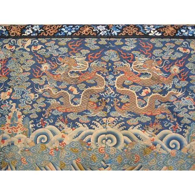 Antique Early 19th Century Blue Chinese Cloud Band Dragon Design Silk Textile For Sale In New York - Image 6 of 9