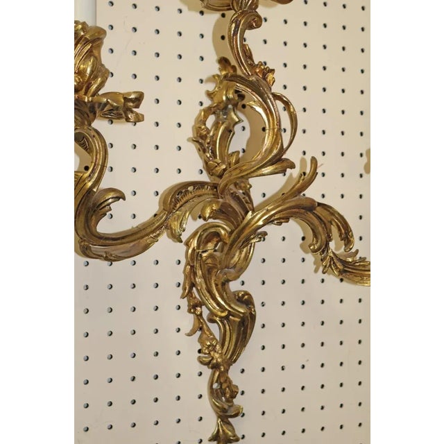 Antique Pair of 3 Light Bronze French Louis XV Style Wall Sconces For Sale In New York - Image 6 of 10