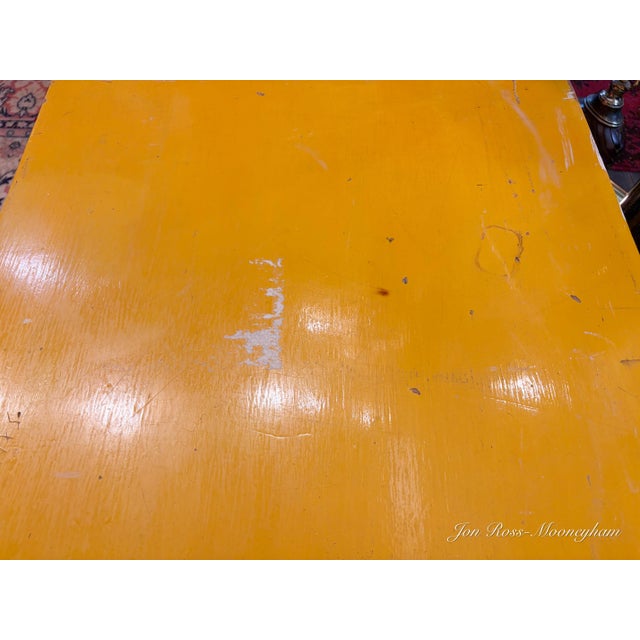 Vintage Large School or Lab Table , or Desk, With Painted Bright Yellow With Blue and Orange Drawers For Sale In Saint Louis - Image 6 of 12