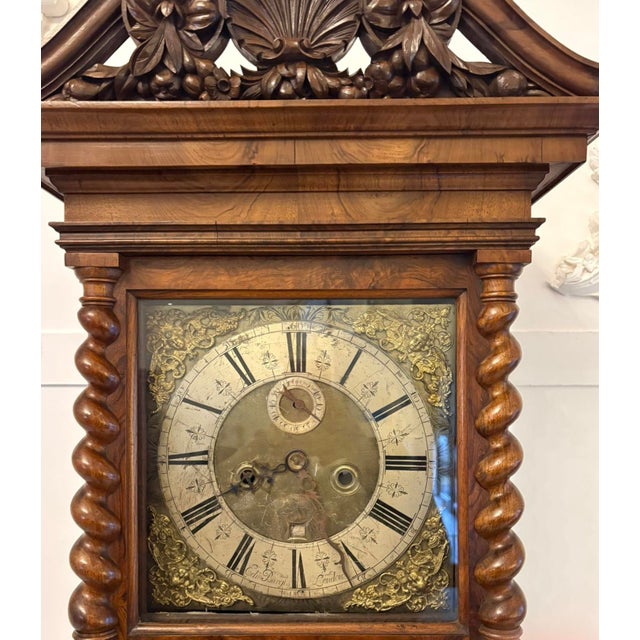 Antique English Burr Walnut Longcase Clock from Edin Burgis of London, 1680s For Sale - Image 12 of 16