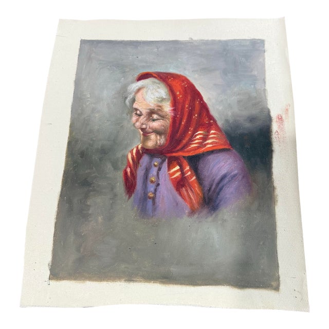 Oil Painting 1950s Loose Colorful Old Lady From Italy For Sale