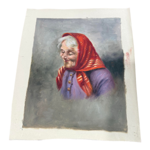 Oil Painting 1950s Loose Colorful Old Lady From Italy