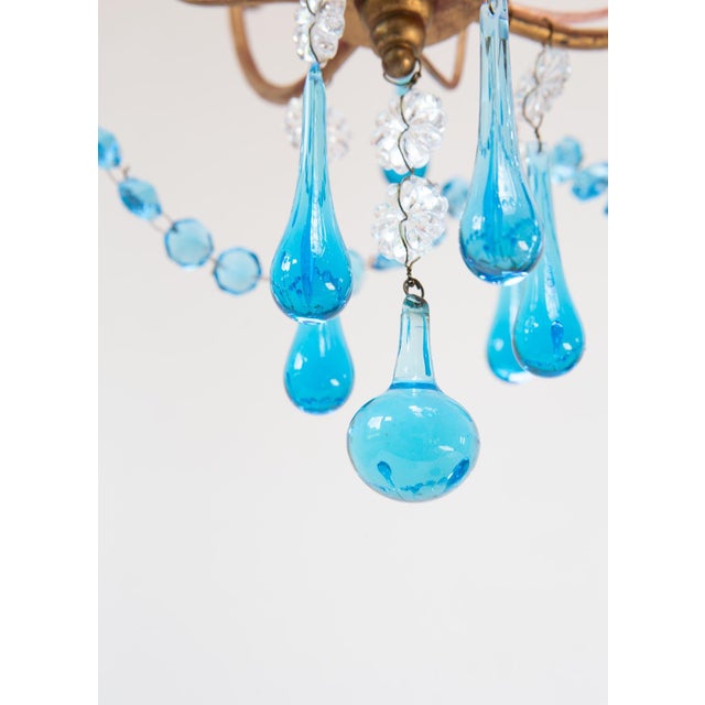 Italian Chandelier with Turquoise Blue Drops, 1960 For Sale - Image 6 of 8