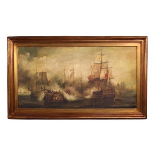 Auguste Mayer, Seascape Battle of Trafalgar, 1954, Oil on Canvas For Sale