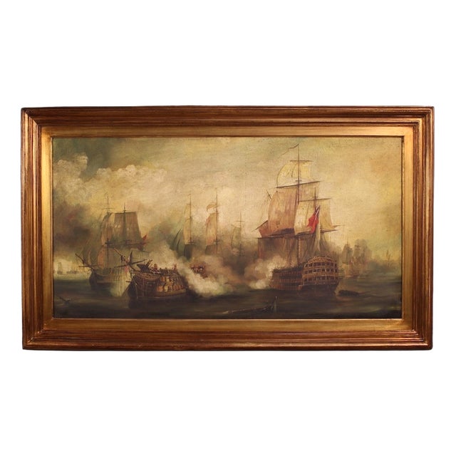 Auguste Mayer, Seascape Battle of Trafalgar, 1954, Oil on Canvas For Sale