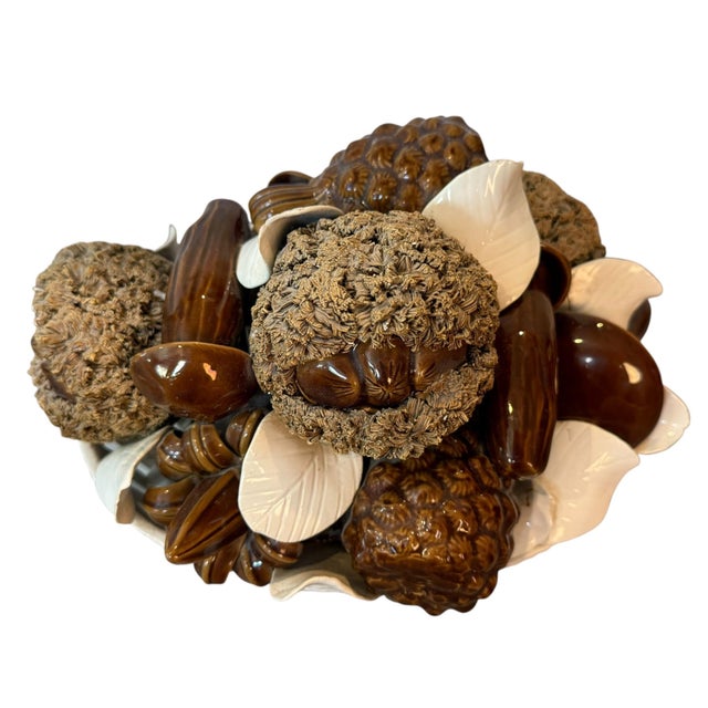 Vintage Italian Ceramic Mushroom & Acorn Basket Centerpiece For Sale In Portland, ME - Image 6 of 9