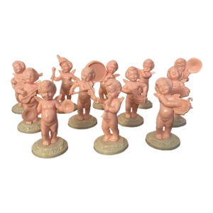 Vintage Hartland Plastic Pink Cherub Angel Orchestra - Set of 12