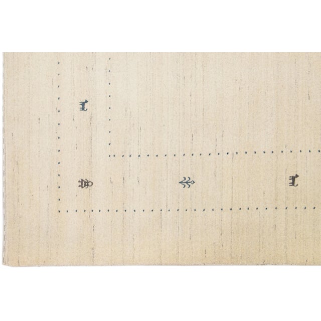 2020s Minimalist Modern Gabbeh Style Wool Rug Handmade in Beige For Sale - Image 4 of 7