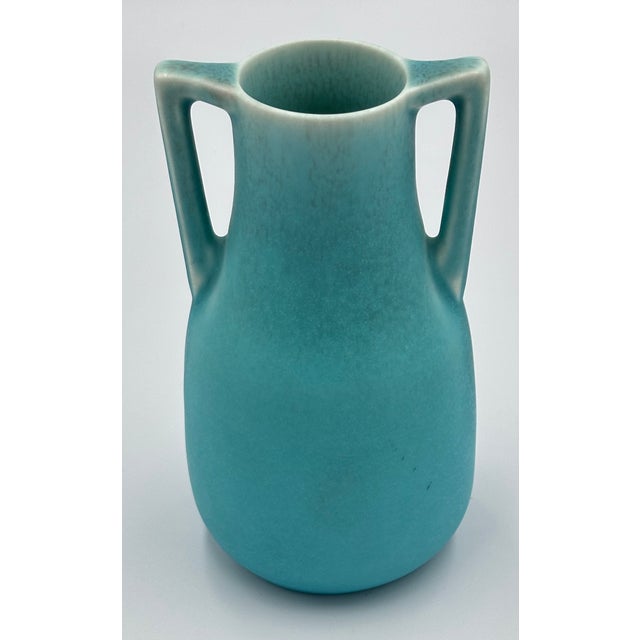 Robin's Egg Blue Antique Rookwood Art Pottery Double-Handle Vase Robin's Egg Blue #2562 For Sale - Image 8 of 8