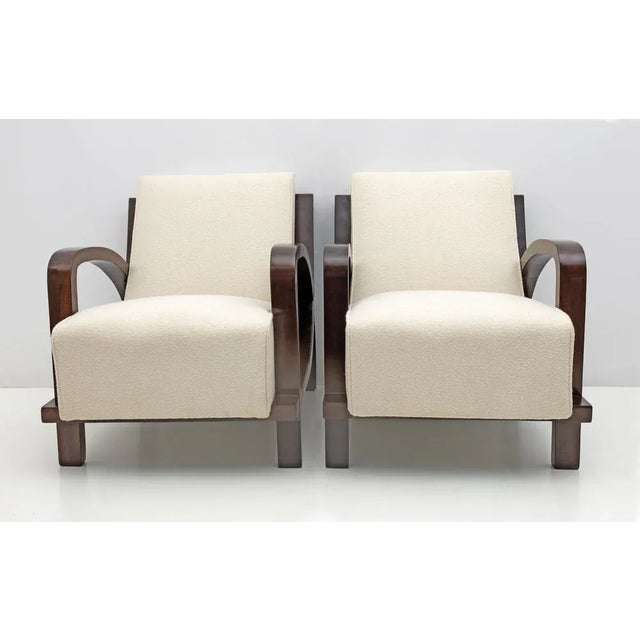 1930s Set of Italian Art Deco Bouclè and Walnut Chaise Longues, 1930s For Sale - Image 5 of 8