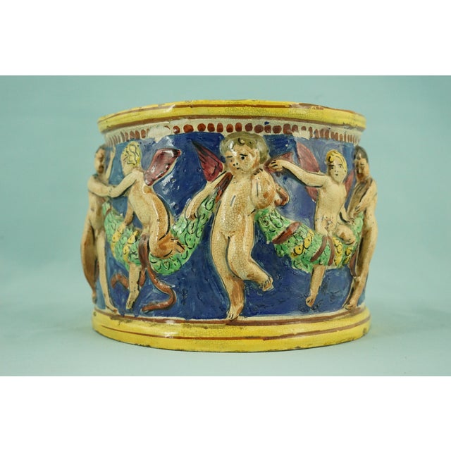 Ceramic Cachepot Vase with Cherubs and Angels in Bas-Relief from Fiam Civita Castellana Rome, Italy, 1920s For Sale - Image 13 of 18