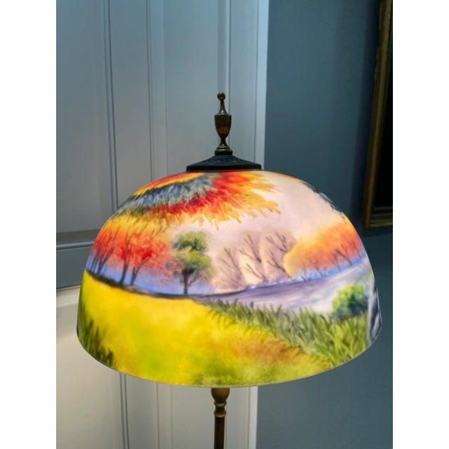 Early 20th Century Early 20th Century Bronze Floor Lamp With Reverse Painted Glass Shade For Sale - Image 5 of 10