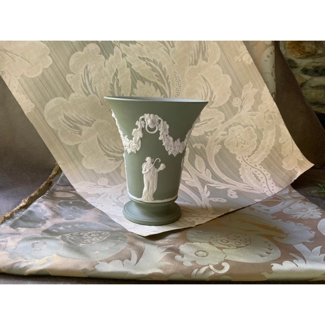 Stone Wedgwood Sage Green Jasperware Urn Vase - The Graces c.1930s For Sale - Image 7 of 7
