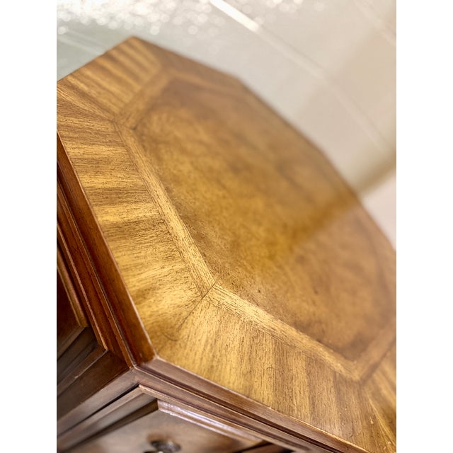 Heirloom by Weiman Burl Wood Octagonal Accent Cabinet With Brass Ring Pulls – Vintage North Carolina Craftsmanship For Sale - Image 9 of 12