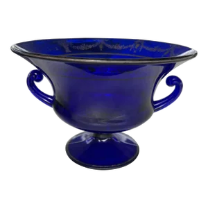 Vintage Cobalt Blue Glass Pedestal Compote Bowl /Cachepot