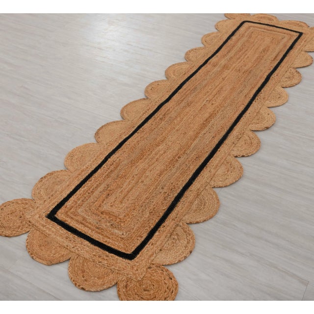 3x20 Ft. Black Jute Scallop Single Border Handmade Boho Rug For Sale - Image 4 of 12