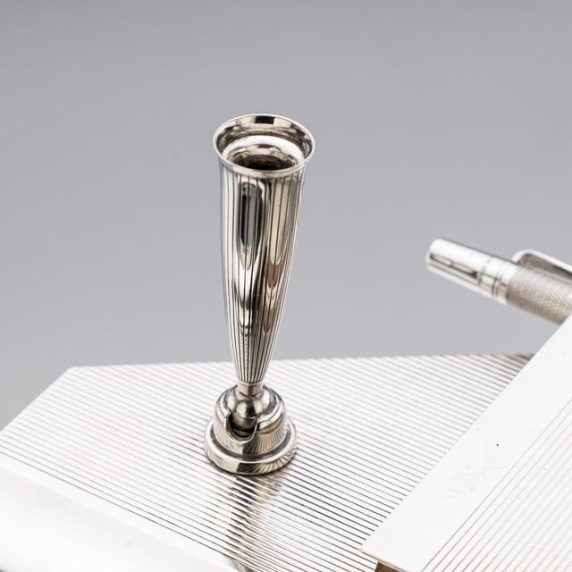 20th Century Art Deco English Silver Desk Set & Mechanical Pencil, London, 1936 , Set of 2 For Sale - Image 3 of 16