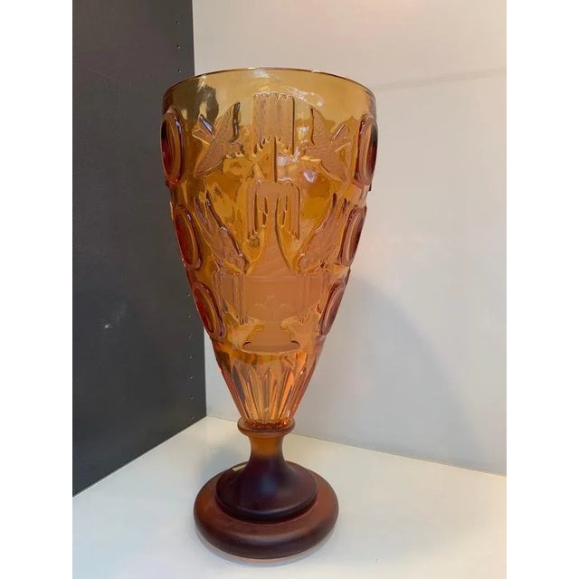 Contemporary Italian Amber Cristal Handmade Cut Vase For Sale - Image 6 of 6