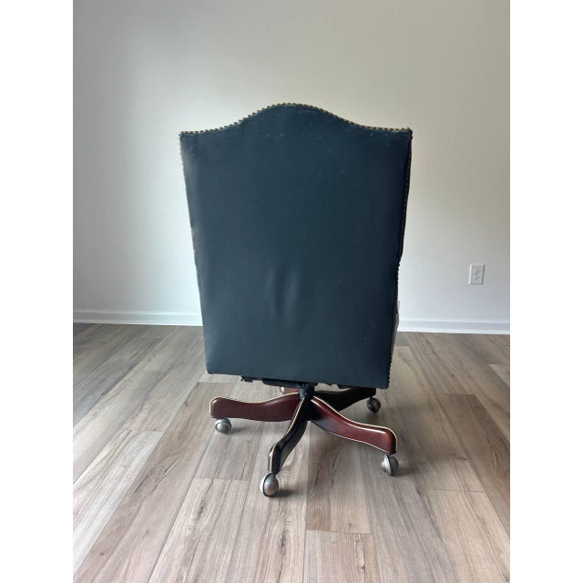 Hickory Chair Furniture Company Hickory Chair Blue Leather Swivel Desk Chair With Nailhead Trim For Sale - Image 4 of 6