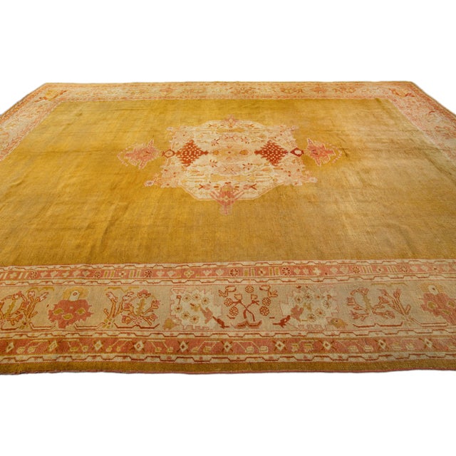 Turkish 12 X 15 Antique Turkish Oushak Wool Rug in Goldenrod Color For Sale - Image 3 of 7