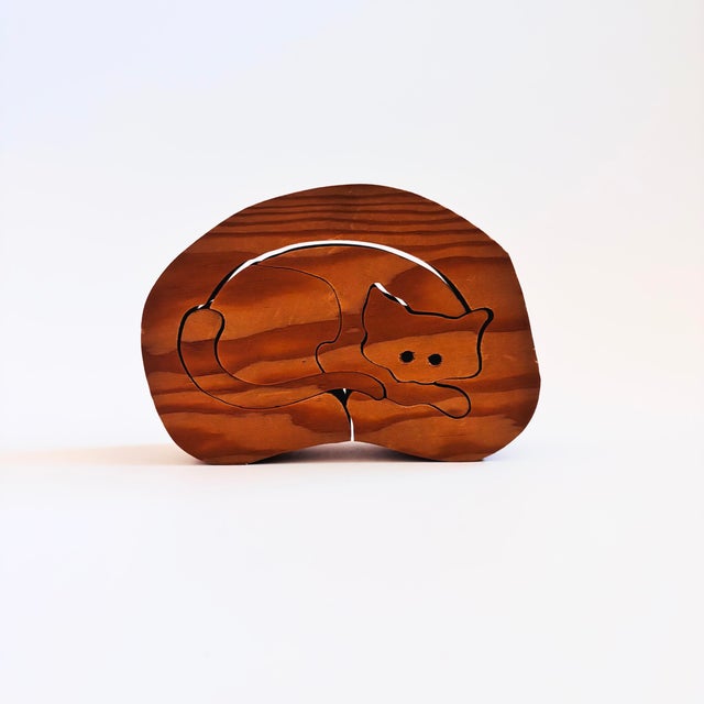 Rustic Vintage Wood Cat Toy Puzzle For Sale - Image 3 of 14