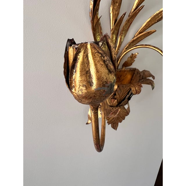 1960s Pair of Italian Gilt Tole Candle Sconces For Sale - Image 9 of 10