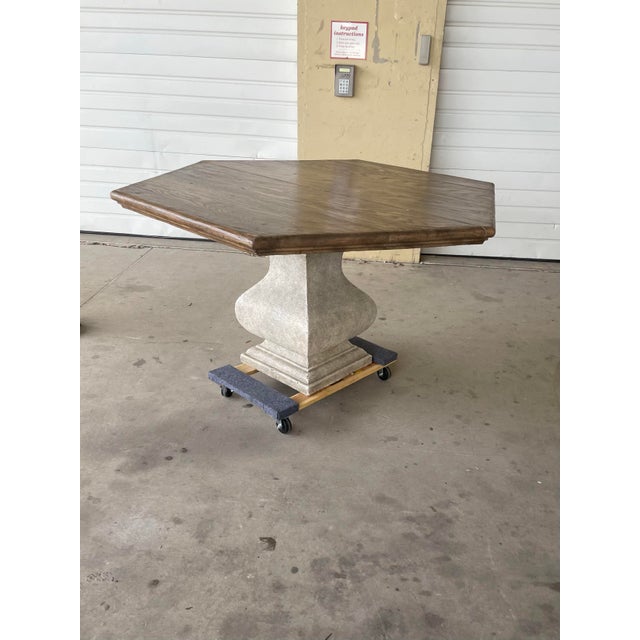 Restoration Hardware French Distressed Hexagonal Dining Table With Cast Pedestal For Sale - Image 4 of 8