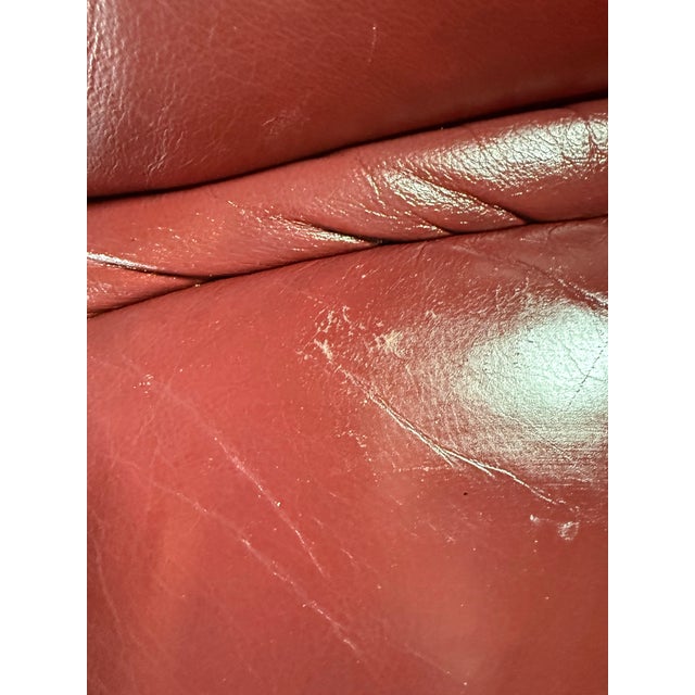 Burgundy Vintage Stressless Ekornes MCM Burgundy (Red-Brown) Leather Lounge Chair & Ottoman For Sale - Image 8 of 12
