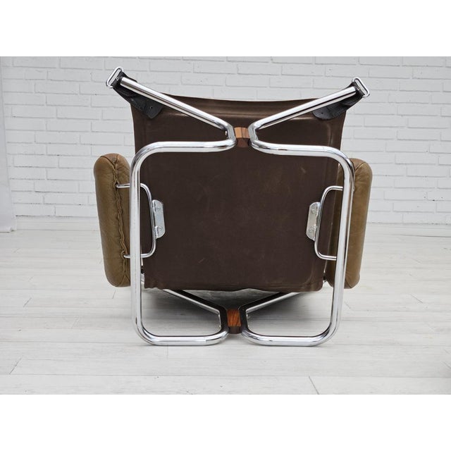 Norwegian Armchair in Leather, Chrome Steel, Teak Wood & Canvas by Harald Relling for Westnofa, 1970s For Sale - Image 18 of 18