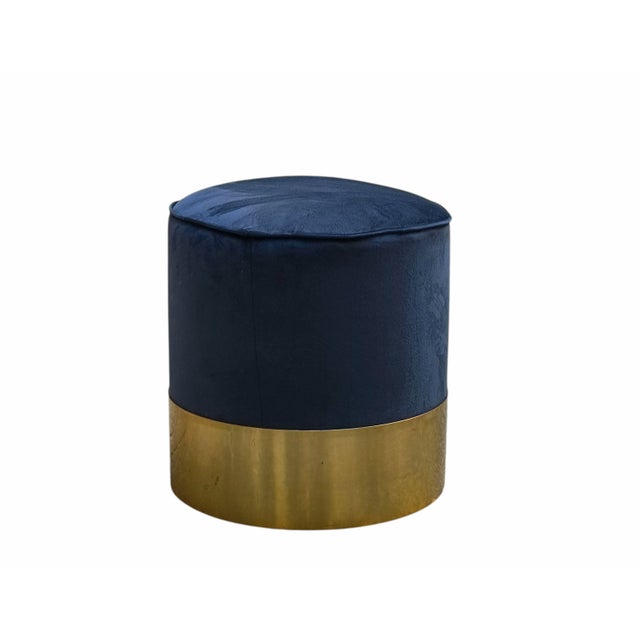 Metal Brass and Blue Velvet Cylindrical Stool in the style of Luigi Caccia Dominioni, Italy, 1970s For Sale - Image 7 of 7