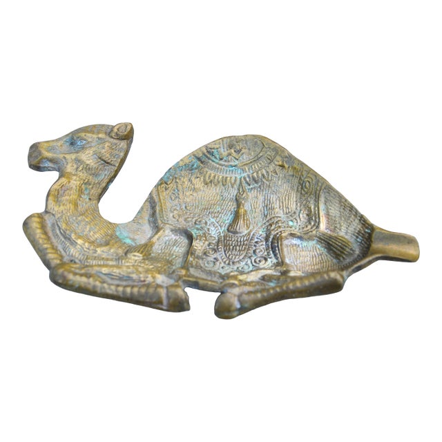 Mid 20th Century Handmade Moroccan Camel-Patterned Brass Ashtray For Sale