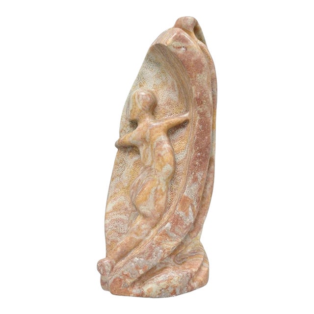 Vintage Seymour Shuren Modern Pink Carved Marble Abstract Nude Figure Sculpture For Sale