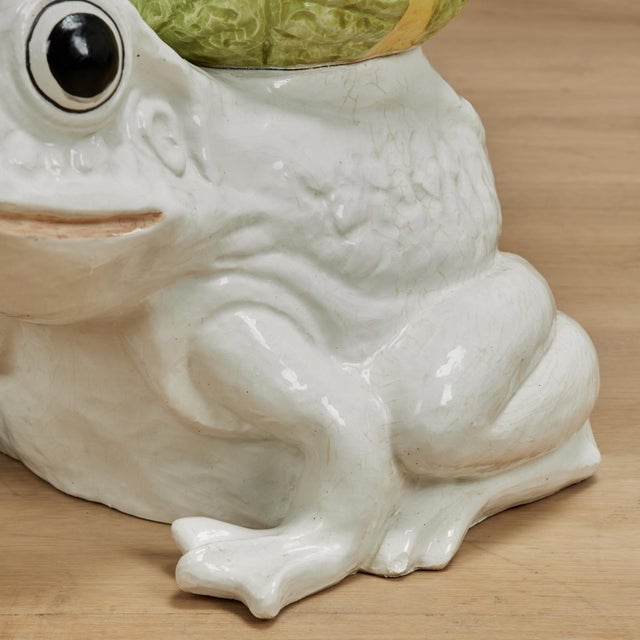 Green Vintage Italian Glazed Ceramic Frog Planter For Sale - Image 8 of 10