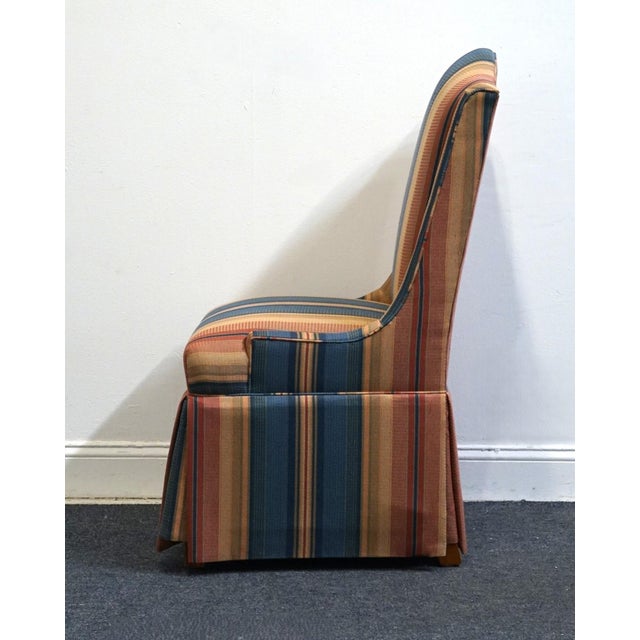 Late 20th Century Pennsylvania House Navy Blue, Rust & Beige Stripe Upholstered Skirted Dining Side Chair For Sale - Image 5 of 11