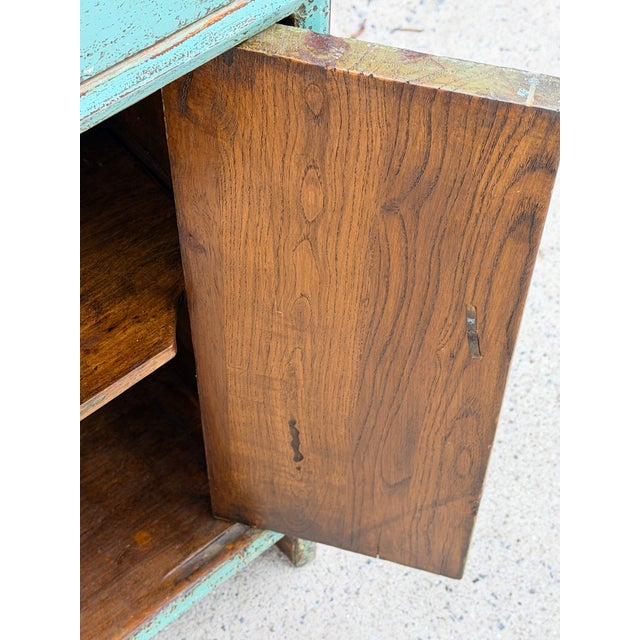 Distressed Turquoise One Drawer Small End Table Nightstand Cabinet For Sale - Image 9 of 12