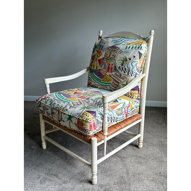 Coastal Vintage Coastal Palm Beach Lounge Chair & Ottoman in Custom Tropical Upholstery For Sale - Image 3 of 6